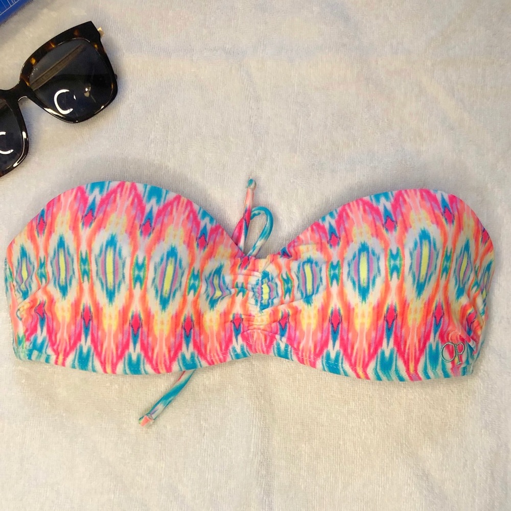OP neon print strapless bikini top!